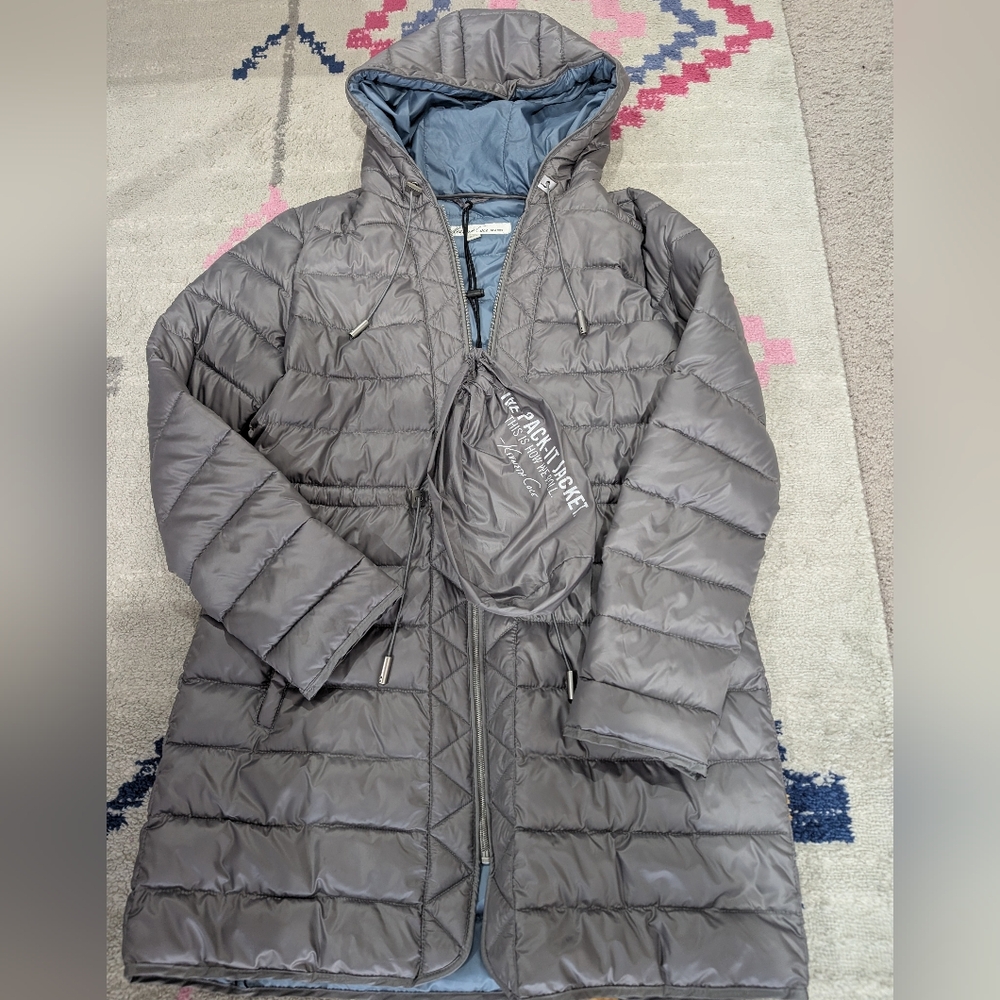 Kenneth Cole "The Pack It Jacket" - Gray Packable Puffer Coat - WM Size L